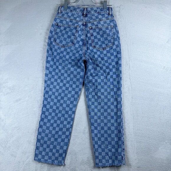 Pacsun Jeans Womens Straight Cropped Plaid Raw Hem 100% Cotton Blue Size W27 - Picture 2 of 10